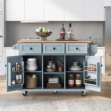 KWPZQEB Modern Kitchen Cart with Drop-Leaf Countertop & 2 Cabinets, Kitchen Island on 5 Wheels