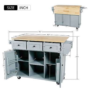 KWPZQEB Modern Kitchen Cart with Drop-Leaf Countertop & 2 Cabinets, Kitchen Island on 5 Wheels