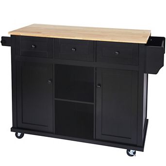 KWPZQEB Modern Kitchen Cart with Drop-Leaf Countertop & 2 Cabinets, Kitchen Island on 5 Wheels