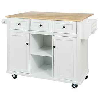 KWPZQEB Modern Kitchen Cart with Drop-Leaf Countertop & 2 Cabinets, Kitchen Island on 5 Wheels