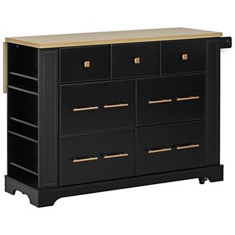 KWPZQEB Modern Kitchen Island with 5 Drawers&Pull Out Trash Can Storage, Kitchen Island on 5 Wheels