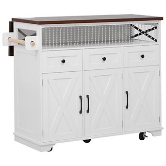 KWPZQEB Farmhouse Drape of Beads Kitchen Island with Power Outlet & Drop Leaf for Kitchen