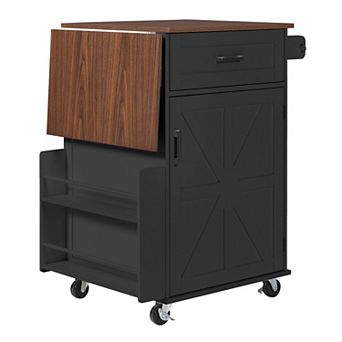 KWPZQEB Small Farmhouse Kitchen Island with Drop Leaf & Open Side Rack, Towel Rack & Drawer & Wheels