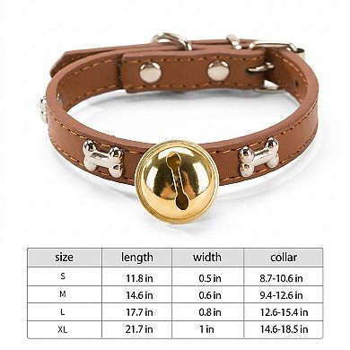 Adjustable Dog & Cat Collar with Paw Print Decoration and Bell Soft PU Leather