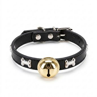 Adjustable Dog & Cat Collar with Paw Print Decoration and Bell Soft PU Leather