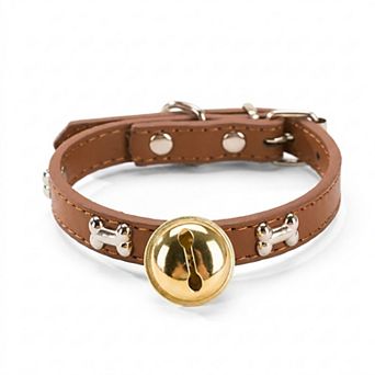 Adjustable Dog & Cat Collar with Paw Print Decoration and Bell Soft PU Leather