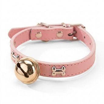 Adjustable Dog & Cat Collar with Paw Print Decoration and Bell Soft PU Leather
