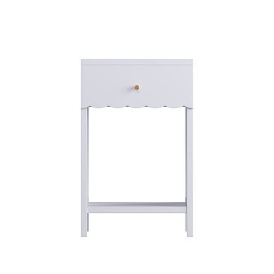 KWPZQEB Nightstand with Drawer and Open Shelf, Modern Cute Scalloped Bedside Table for Bedroom
