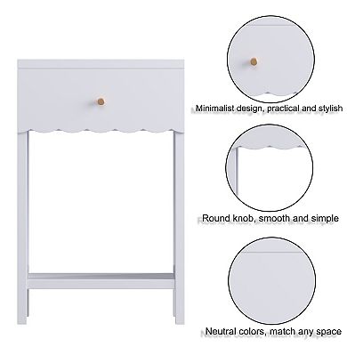 KWPZQEB Nightstand with Drawer and Open Shelf, Modern Cute Scalloped Bedside Table for Bedroom