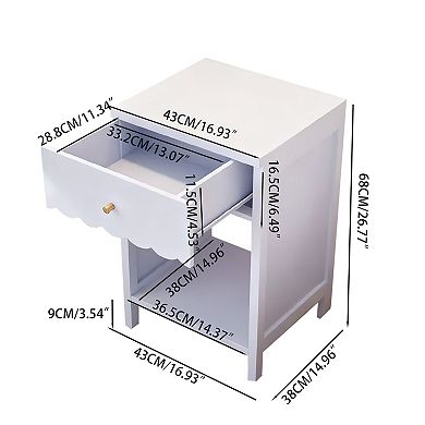 KWPZQEB Nightstand with Drawer and Open Shelf, Modern Cute Scalloped Bedside Table for Bedroom