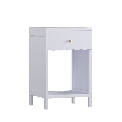 KWPZQEB Nightstand with Drawer and Open Shelf, Modern Cute Scalloped Bedside Table for Bedroom