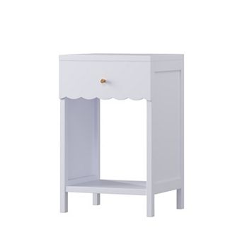 KWPZQEB Nightstand with Drawer and Open Shelf, Modern Cute Scalloped Bedside Table for Bedroom