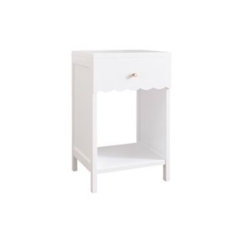 KWPZQEB Nightstand with Drawer and Open Shelf, Modern Cute Scalloped Bedside Table for Bedroom