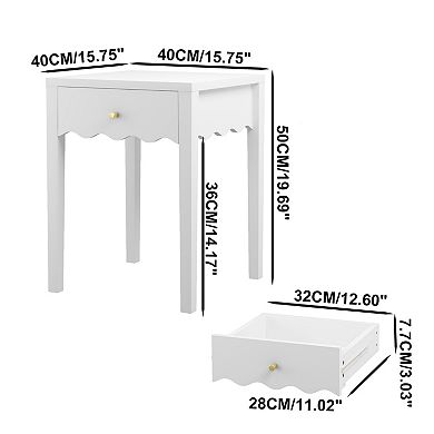 KWPZQEB Compact End Table with Drawer, Wooden Nightstand for Bedroom, White