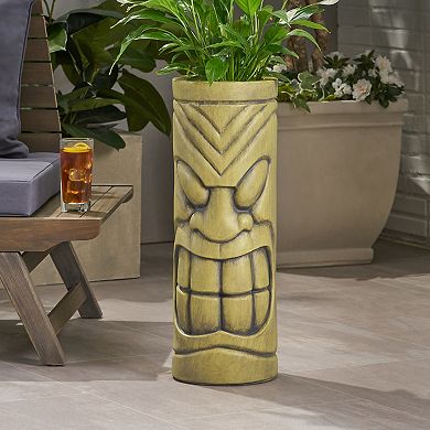 KWPZQEB Stone Statue Urn Planter, Antique Green Artistic Face Planter with Drainage Holes