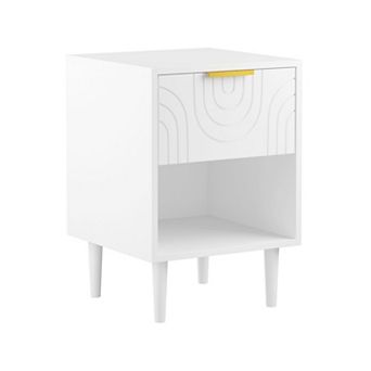 KWPZQEB Modern Nightstand with Gold - Accented Handle & Drawer for Bedroom