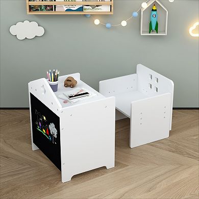 KWPZQEB Montessori Weaning Table and Chair Set, Activity Table Set with Blackboard & Chair