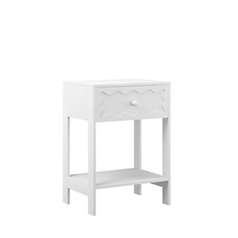 KWPZQEB Modern Wave Pattern Nightstand with Drawer and Open Shelf, Bedside Table for Bedroom