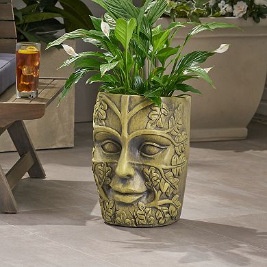KWPZQEB Magnesium Oxide Antique Green Artistic Face Planter with Drainage Holes
