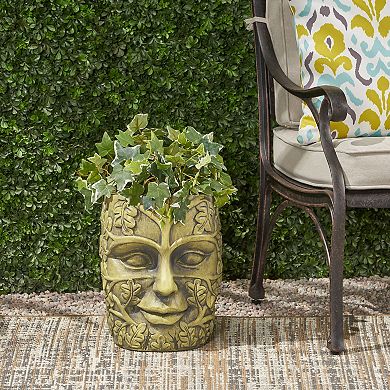 KWPZQEB Magnesium Oxide Antique Green Artistic Face Planter with Drainage Holes