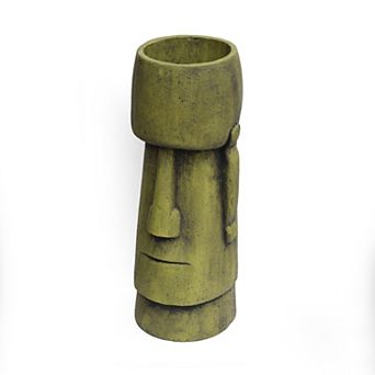 KWPZQEB Glacial Cast Stone Antique Green Artistic Face Planter with Drainage Holes