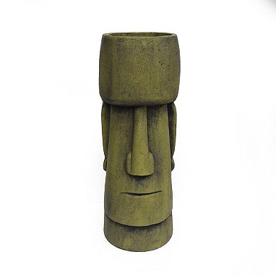 KWPZQEB Glacial Cast Stone Antique Green Artistic Face Planter with Drainage Holes
