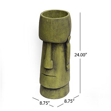 KWPZQEB Glacial Cast Stone Antique Green Artistic Face Planter with Drainage Holes