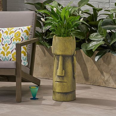KWPZQEB Glacial Cast Stone Antique Green Artistic Face Planter with Drainage Holes