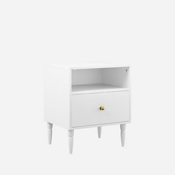 KWPZQEB Modern Nightstand with Drawer and Open Shelf, Wooden Small End Table for Bedroom