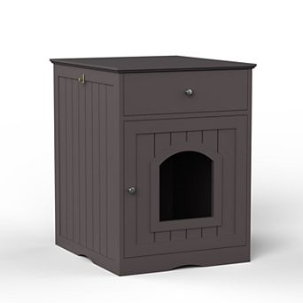 KWPZQEB Wooden Pet House Nightstand with Barn Door, Side Table Cat Litter Box for Living Room