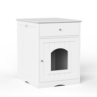 KWPZQEB Wooden Pet House Nightstand with Barn Door, Side Table Cat Litter Box for Living Room