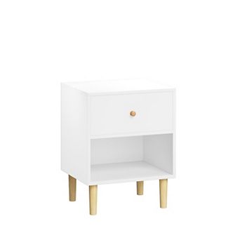 KWPZQEB Small Wooden Nightstand with One Drawer One Shelf for Living Room, Bedroom, White