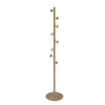 Kings Brand Furniture Freestanding Hat & Coat Stand, Gold Metal Floor Coat Rack with Multiple Hooks.