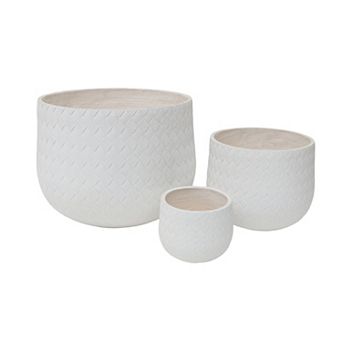 KWPZQEB White Weaving Pattern Planter Set of 3, Magnesium Oxide Round Planter with Drainage Hole