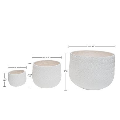 KWPZQEB White Weaving Pattern Planter Set of 3, Magnesium Oxide Round Planter with Drainage Hole