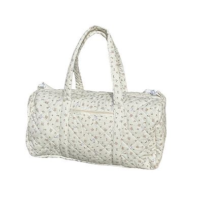Women's Quilted Cotton Duffel Bag with Floral Print and Double Handle Design