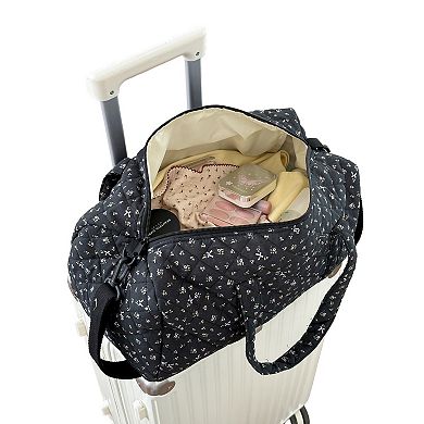 Women's Quilted Cotton Duffel Bag with Floral Print and Double Handle Design