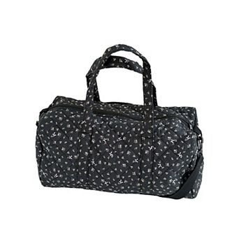 Women's Quilted Cotton Duffel Bag with Floral Print and Double Handle Design