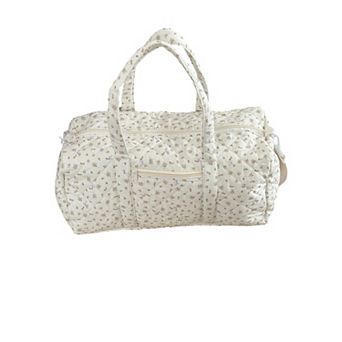 Women's Quilted Cotton Duffel Bag with Floral Print and Double Handle Design