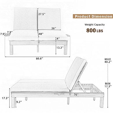 Merax 5-Position Adjustable Backrest Double Chaise Lounge Outdoor, Outdoor Chaise Lounge