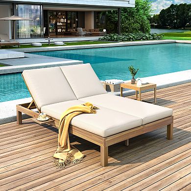 Merax 5-Position Adjustable Backrest Double Chaise Lounge Outdoor, Outdoor Chaise Lounge