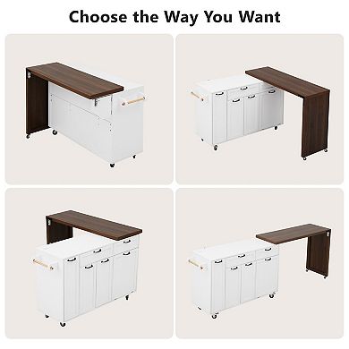Merax 102.3" Kitchen Island with Extendable Dining Table, Rolling Cart with Trash Cabinet