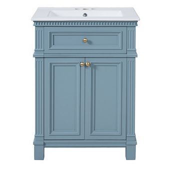 Merax 24" Vintage Bathroom Vanity with Ceramic Sink, Soft Closing Doors and Adjustable Shelf