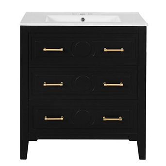 Merax 30" Bathroom Vanity with Ceramic Sink, Solid Wood Frame, Freestanding Storage Cabinet