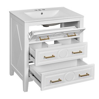 Merax 30" Bathroom Vanity with Ceramic Sink, Solid Wood Frame, Freestanding Storage Cabinet