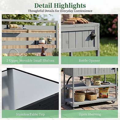 Merax 41.7" Patio Rolling Kitchen Island with Sink - Solid Wood Garden Potting Bench