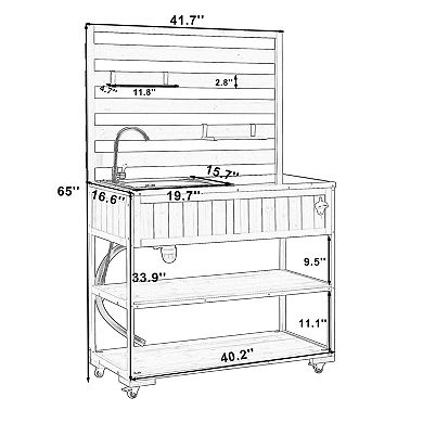 Merax 41.7" Patio Rolling Kitchen Island with Sink - Solid Wood Garden Potting Bench