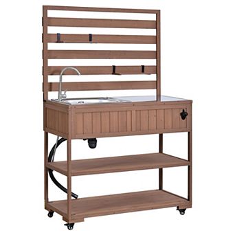 Merax 41.7" Patio Rolling Kitchen Island with Sink - Solid Wood Garden Potting Bench