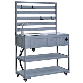 Merax 41.7" Patio Rolling Kitchen Island with Sink - Solid Wood Garden Potting Bench