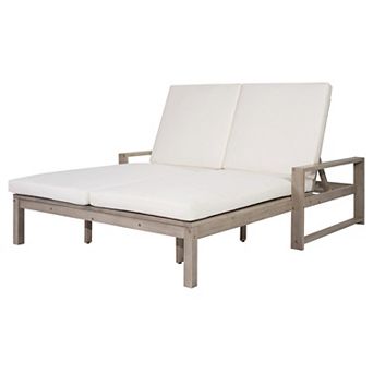 Merax Outdoor Double Lounge Chair with 5-Position Adjustable Backrest, Wood Patio Chaise Lounge